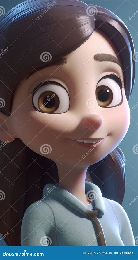 3d Illustration Of A Cute Cartoon Girl With Brown Hair And Blue Eyes