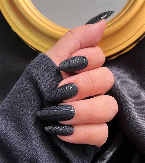 Lna Black Spider Web Press On Nails Black Halloween Nails Custom