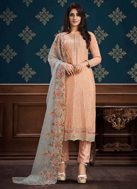 Buy Chinon Pant Style Suit In Peach Online