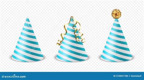 Vector 3d Realistic Blue And White Birthday Party Hat Icon Set Isolated