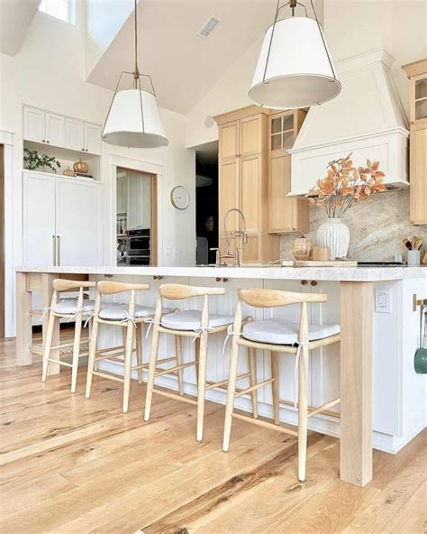 Vaulted Ceiling Kitchen With Natural Wood Stools Soul Lane