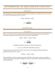 Equilibrium Constant Lab Spring 22 F2F Pdf DETERMINING AN EQUILIBRIUM