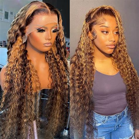 Honey Blonde Deep Curly Lace Front Wig For Black Women Brazilian Human Hair Highlight Curly 13x4
