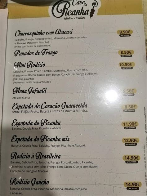 Menu Em Cave Da Picanha Restaurante Vila Real