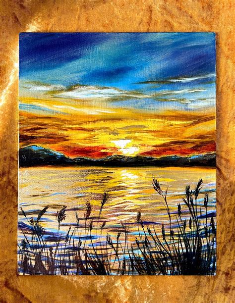 Sunset Painting Original Art Sunrise Painting Mountain Artwork Lake Oil ...