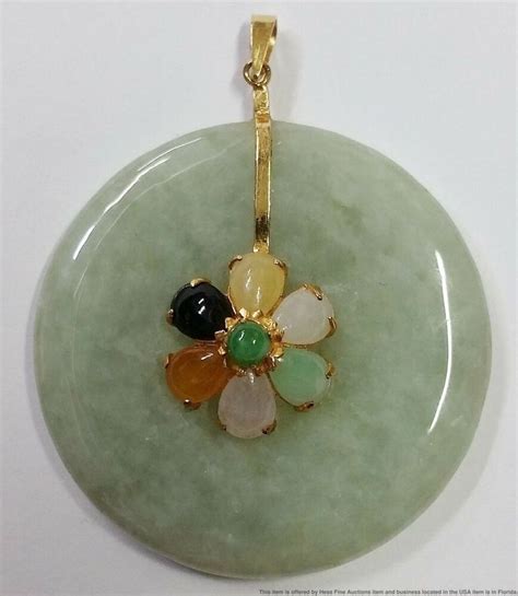 Vintage 14k Gold Multi Color Jadeite Jade Disk Cluster Pendant Ebay