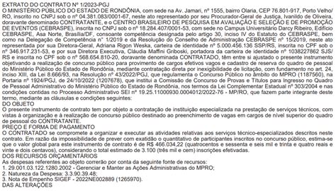 Concurso Mp Ro Extrato De Contrato Publicado Edital Iminente