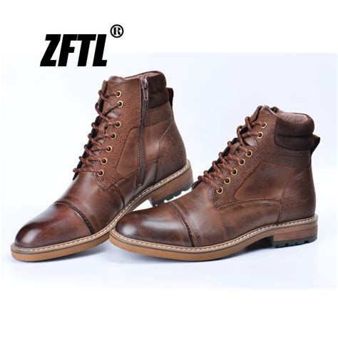 Zftl Bottes En Cuir V Ritable Faites La Main Pour Hommes Marron D