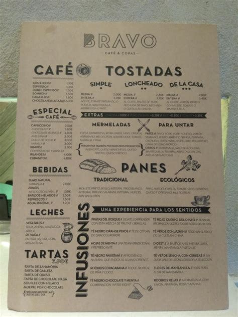 Carta De Bravo Café Y Copas Sevilla