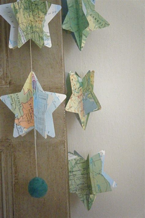 Vintage Atlas 3d Paper Mobile Star Strings By Maisyandalice On Etsy