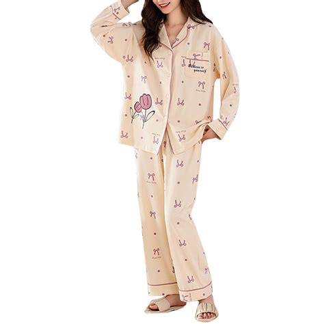 Hwmodou Womens Pajama Outfits Sets Cotton Pyjamas Female Autumn 2023