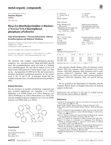 Pdf Bis Dimethylpyrimidine Thiolato N S S S N S Bis