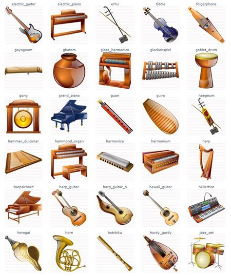 indian musical instruments icons set instrumentos de musica nombres
