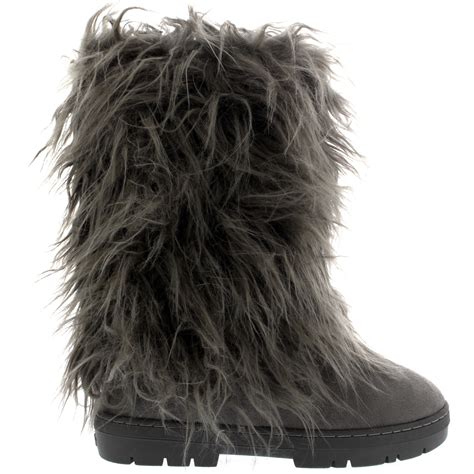 Womens Long Fur Covered Rain Fur Lined Winter Warm Tall Snow Boots UK 3 ...