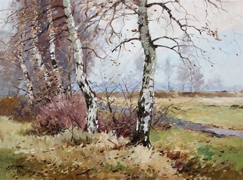 Edgars Vinters Birches 1957 Oil On Cardboard 45x60 Cm For Sale At