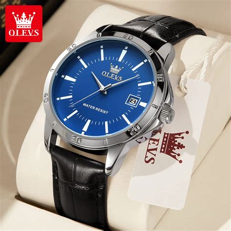 Olevs Reloj De Pulsera Con Correa De Cuero Para Hombre Cron Grafo De