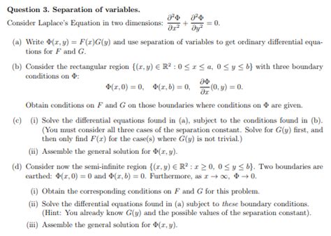 Solved Question 3 Separation Of Variables Consider Chegg