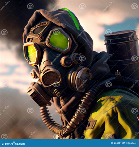 Man in Gas Mask and Dramatic Sky, Apocalypse and War Theme Stock ...