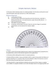 Lab Simple Harmonic Motion Docx Simple Harmonic Motion In This