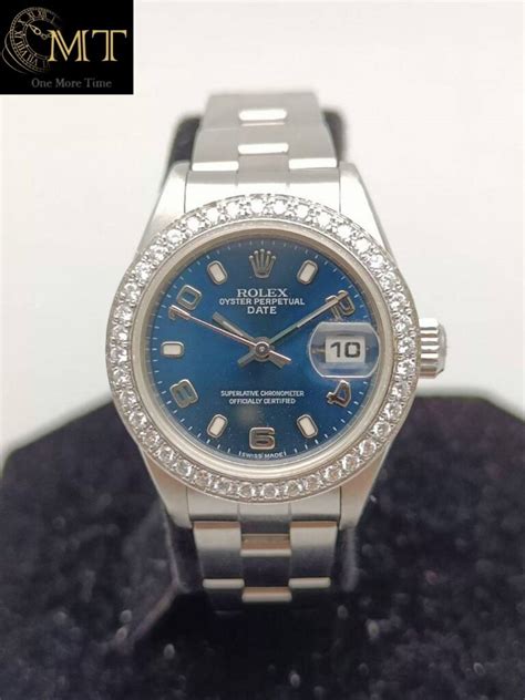 Rolex Oyster Perpetual Date Mm Steel Blue Arabic Dial Ref One