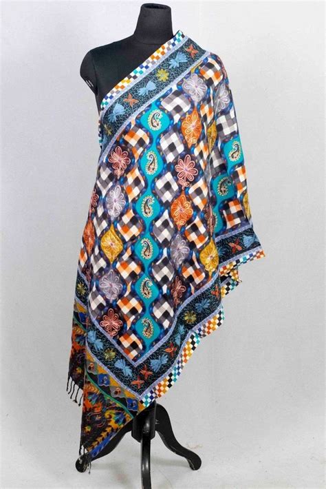 Blue Black Multicolor Aari Work Embroidered Stole Enriched With