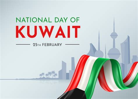 Premium Vector Kuwait National Day With 3D Ribbon Flag Bent Waving 3D