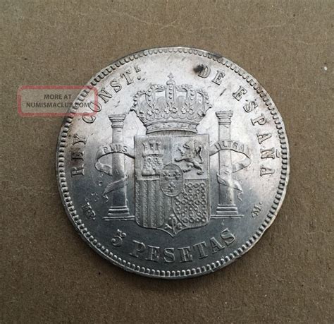 Spain Alfonso Xii 1885 87 Mpm 5 Pesetas Silver Coin Almost