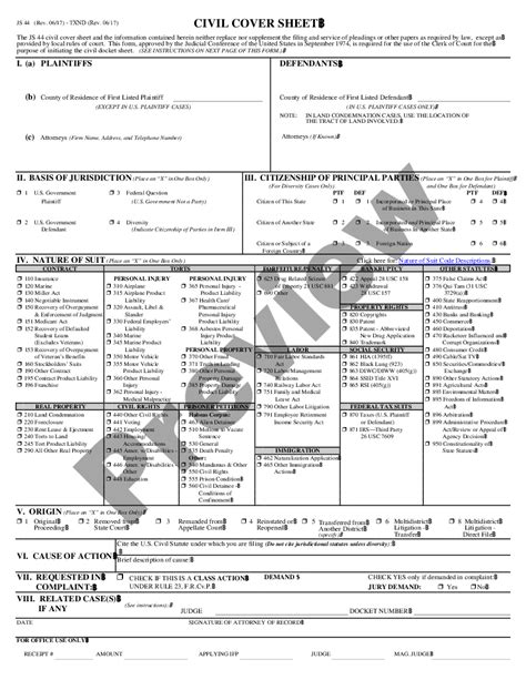 Collin Texas Js 44 Civil Cover Sheet Federal District Court Court