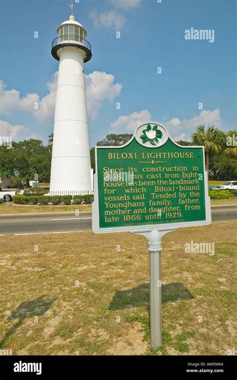 Biloxi Lighthouse And Information Sign In Biloxi Ms Stock Photo Alamy