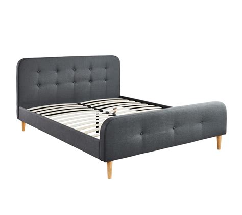 Lit Adulte Scandinave En Tissu Gris Foncé Capitonné Sommier À Latte