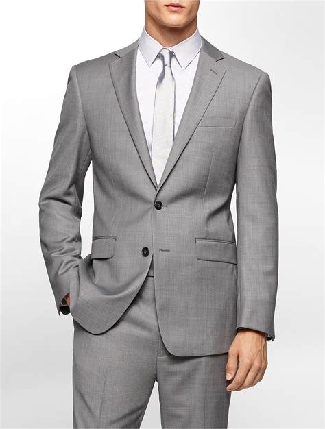 Calvin Klein Body Slim Fit Grey Sharkskin Suit Jacket In Gray For Men