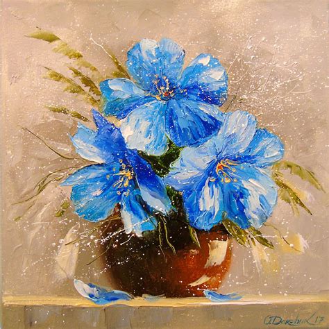 Blue Flowers Painting By Olha Darchuk Jose Art Gallery