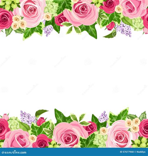 Horizontaler Nahtloser Hintergrund Mit Den Roten Und Rosa Rosen Auch Im