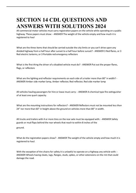 SECTION 14 CDL QUESTIONS AND ANSWERS WITH SOLUTIONS 2024 - Truck Driver