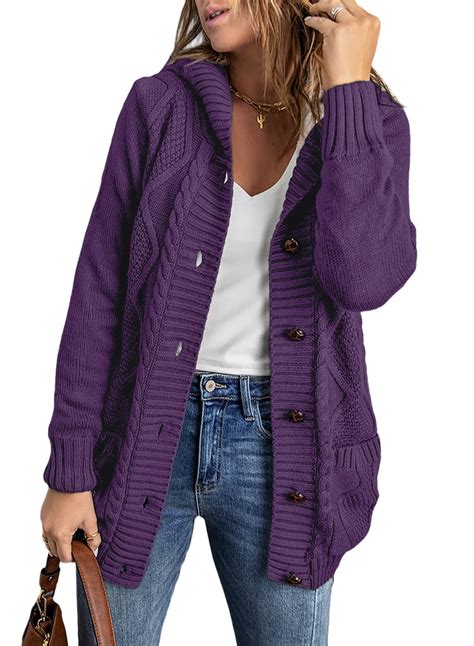 Eytino Womens Open Front Cardigan Long Sleeve Button Down Hooded Knit