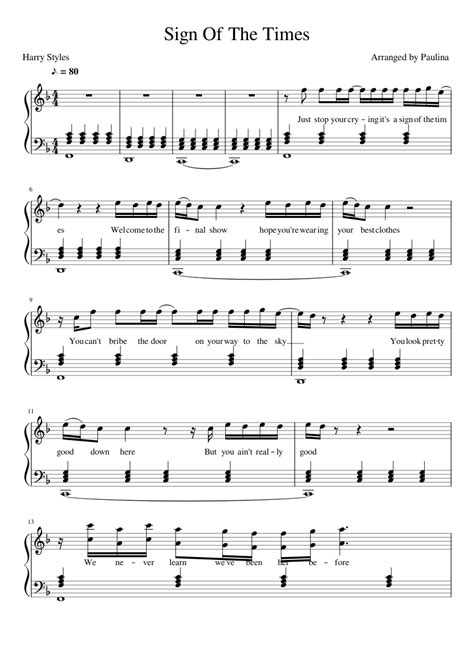 Sign Of The Times Harry Styles Sheet Music For Piano Download Free In Pdf Or Midi Clarinet