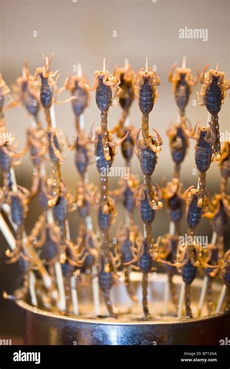 Cooked Street Food Kebabs On Sale At Wangfujing Street Night Market