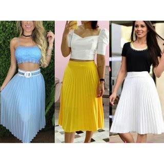 Saia feminina midi lisa plissada várias cores Shopee Brasil