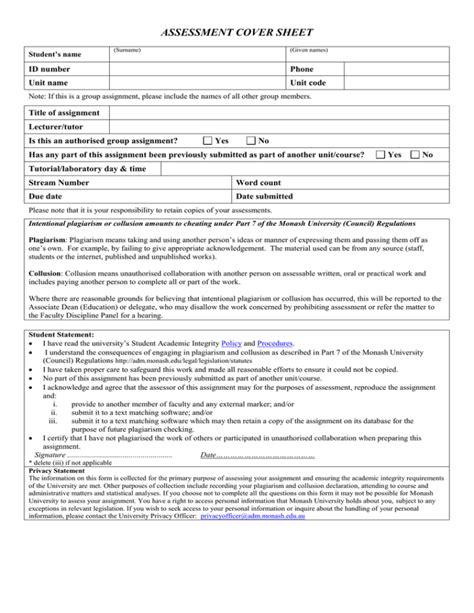 Assessment Cover Sheet