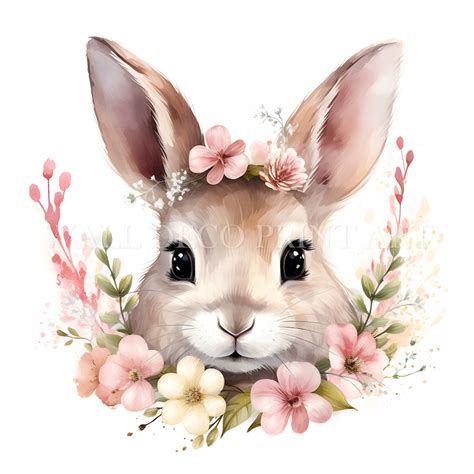 Bunnies With Flower Wreaths Clipart Png High Quality Digital