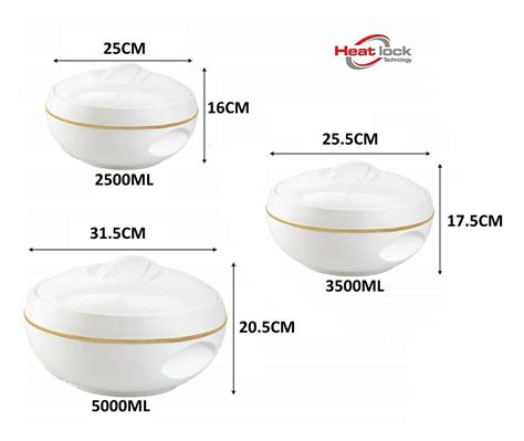 Large 3pc Hot Pot Set Food Warmer Serving Insulated Casserole 2500 3500