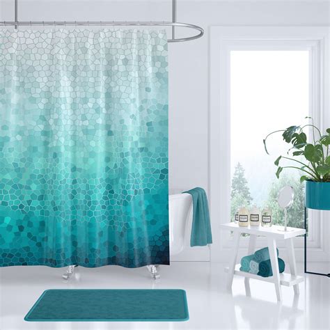 Sea Foam Shower Curtain Coastal Mosaic Fabric Aqua Ocean Waves Shore Sea Art Coastal