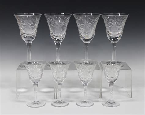 Seven Royal Brierley Fuchsia Pattern Wine Glasses And Four Sherry Glasses Six Stuart Ellesmere Patt