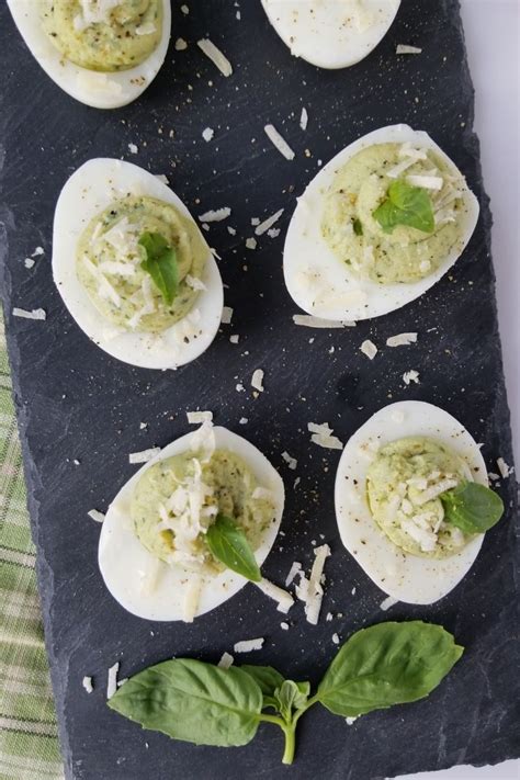 Pesto Deviled Eggs - | Bakersbeans (Wanda Baker)