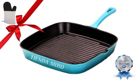 Plancha Bifera Hierro Fundido Esmaltada Grill Cuadrada Mango Env O Gratis