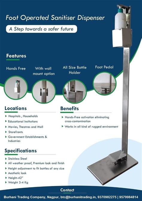 Stainless Steel Floor Mounted Foot Operated Sanitizer Dispenser At Rs