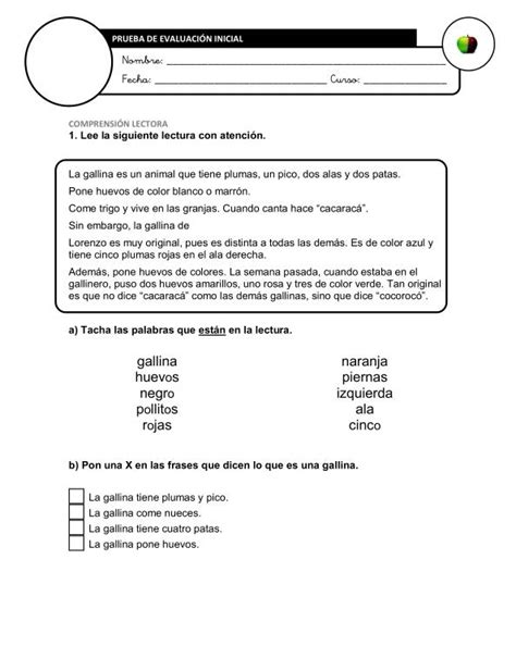 Evaluaci N Inicial Lengua Imagen Orientaci N And Jar Recursos