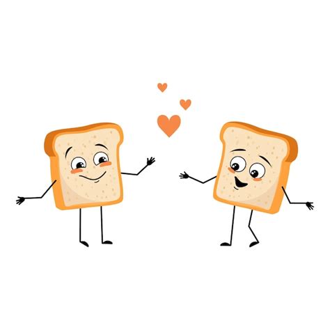 Premium Vector Cute Bread Character With Love Emotions Smile Face