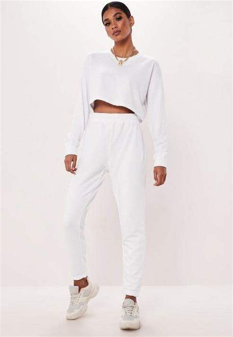 Missguided White Oversized Crop Sweat And Jogger Co Ord Set Women