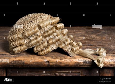 genuine horsehair barristers wig   antique desk stock photo alamy